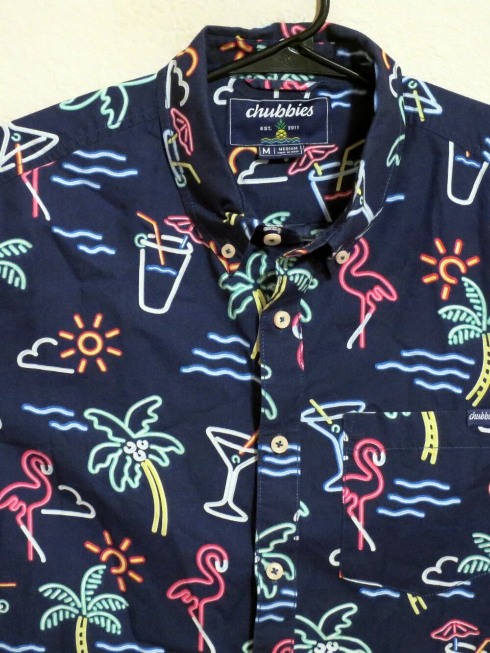Chubbies Shirt Mens Medium Short Sleeve Button Navy Blue Beach